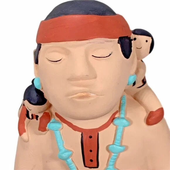 Signed Teissedre Navajo Pottery Storyteller Figurine 1986 6" Father 8 Kids VTG - Picture 4 of 11